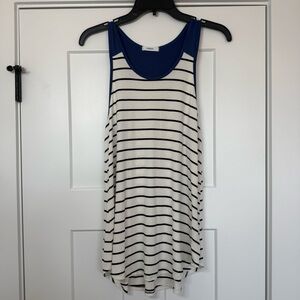 Cherish racerback Tank Top Black White Blue Striped Rayon Spandex Size Large
